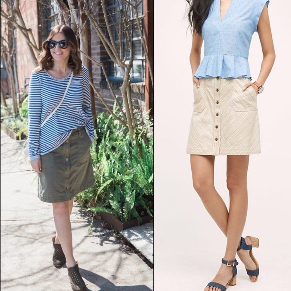 Pilcro Chino Skirt Anthropologie olive green button down 10